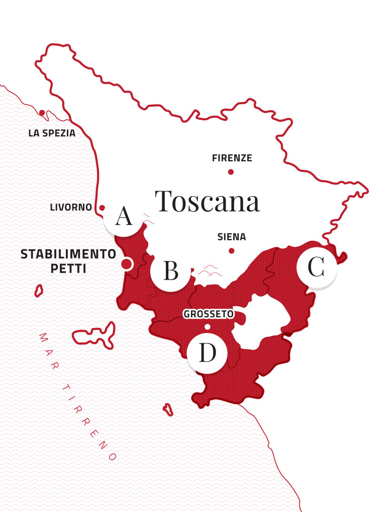 Mappa Toscana suddivisa in aree