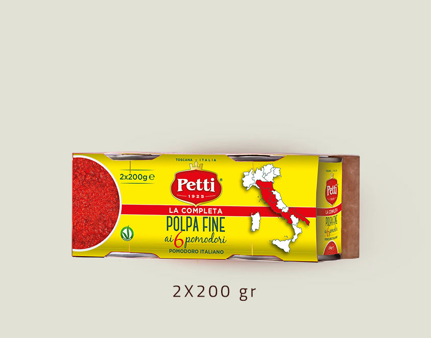 La completa polpa fine ai 6 pomodori, cluster da 2x200gr